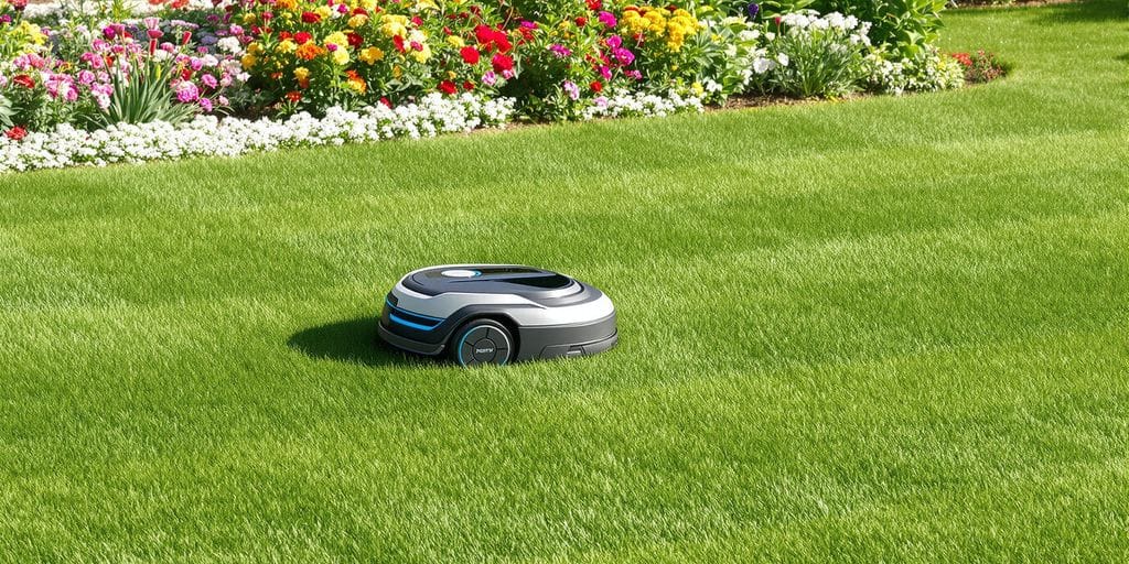 Robotgräsklippare på grön gräsmatta i Uppsala.