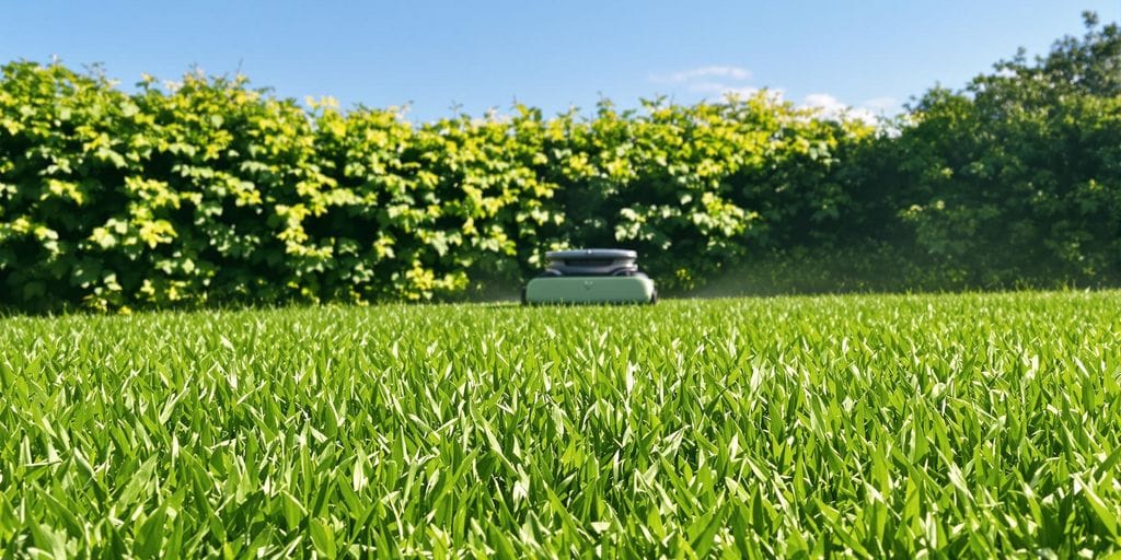 Robotgräsklippare klipper gräsmatta i Uppsala.